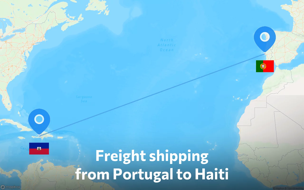 Shipping route from Portugal to Haiti