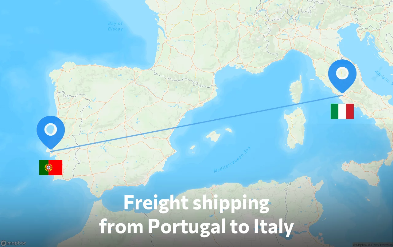 Shipping route from Portugal to Italy