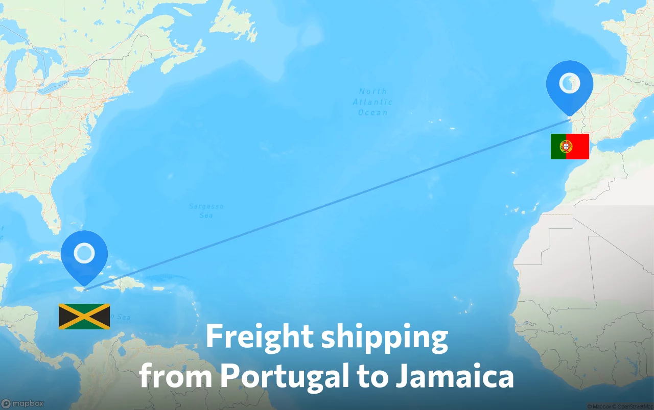 Shipping route from Portugal to Jamaica