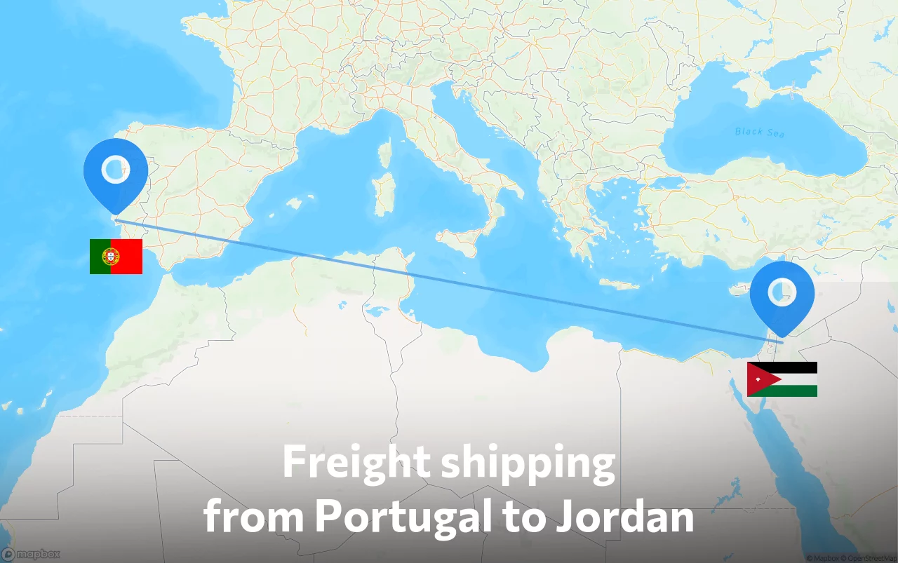 Shipping route from Portugal to Jordan