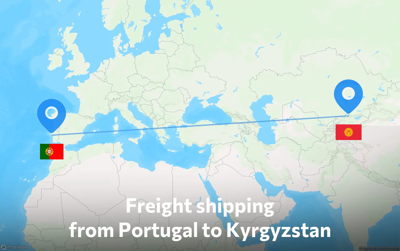Shipping route from Portugal to Kyrgyzstan