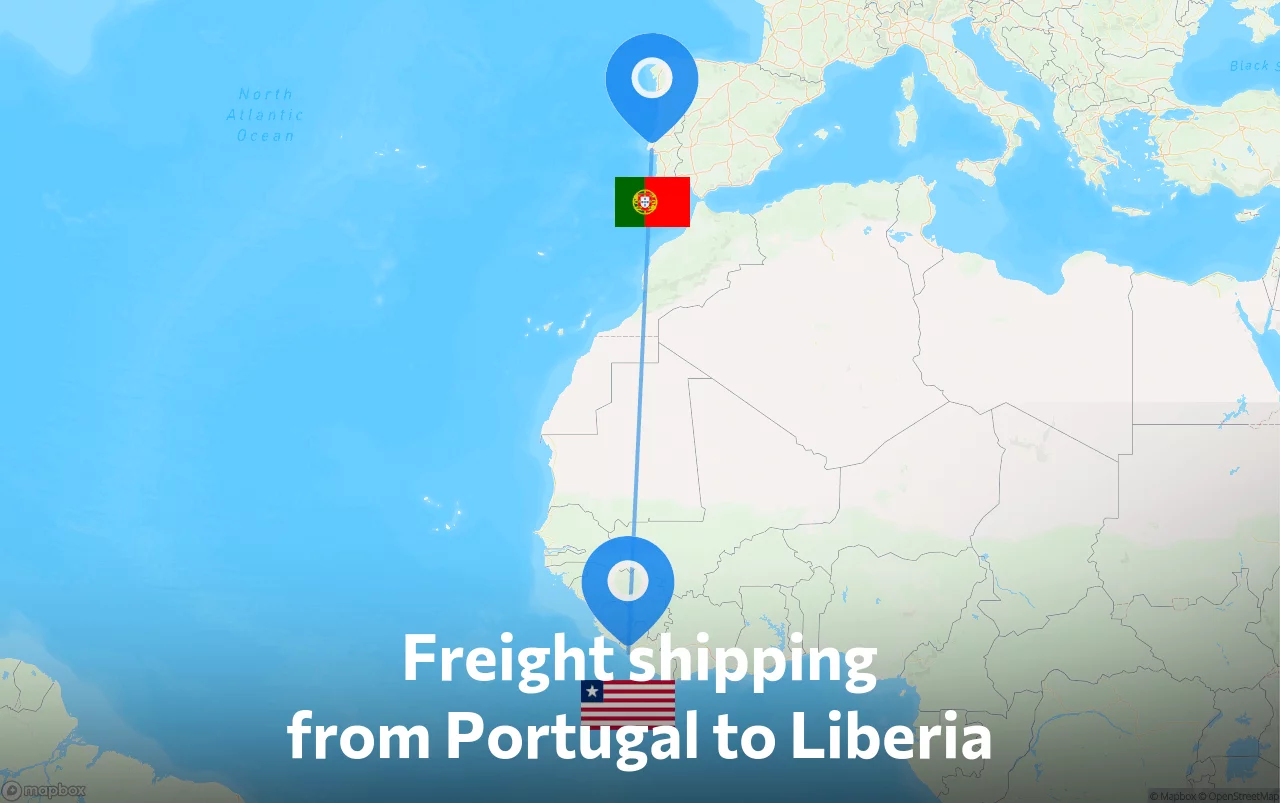 Shipping route from Portugal to Liberia