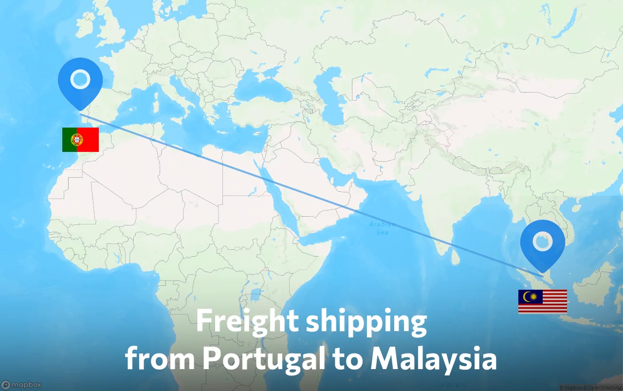 Shipping route from Portugal to Malaysia