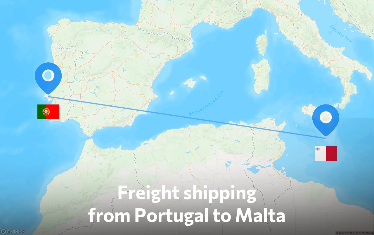 Shipping route from Portugal to Malta