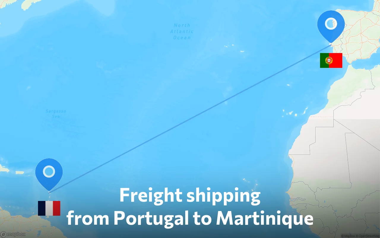Shipping route from Portugal to Martinique