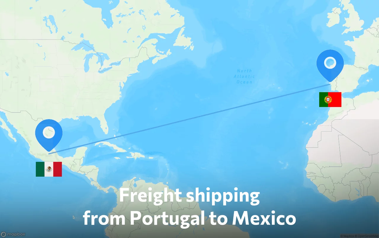 Shipping route from Portugal to Mexico