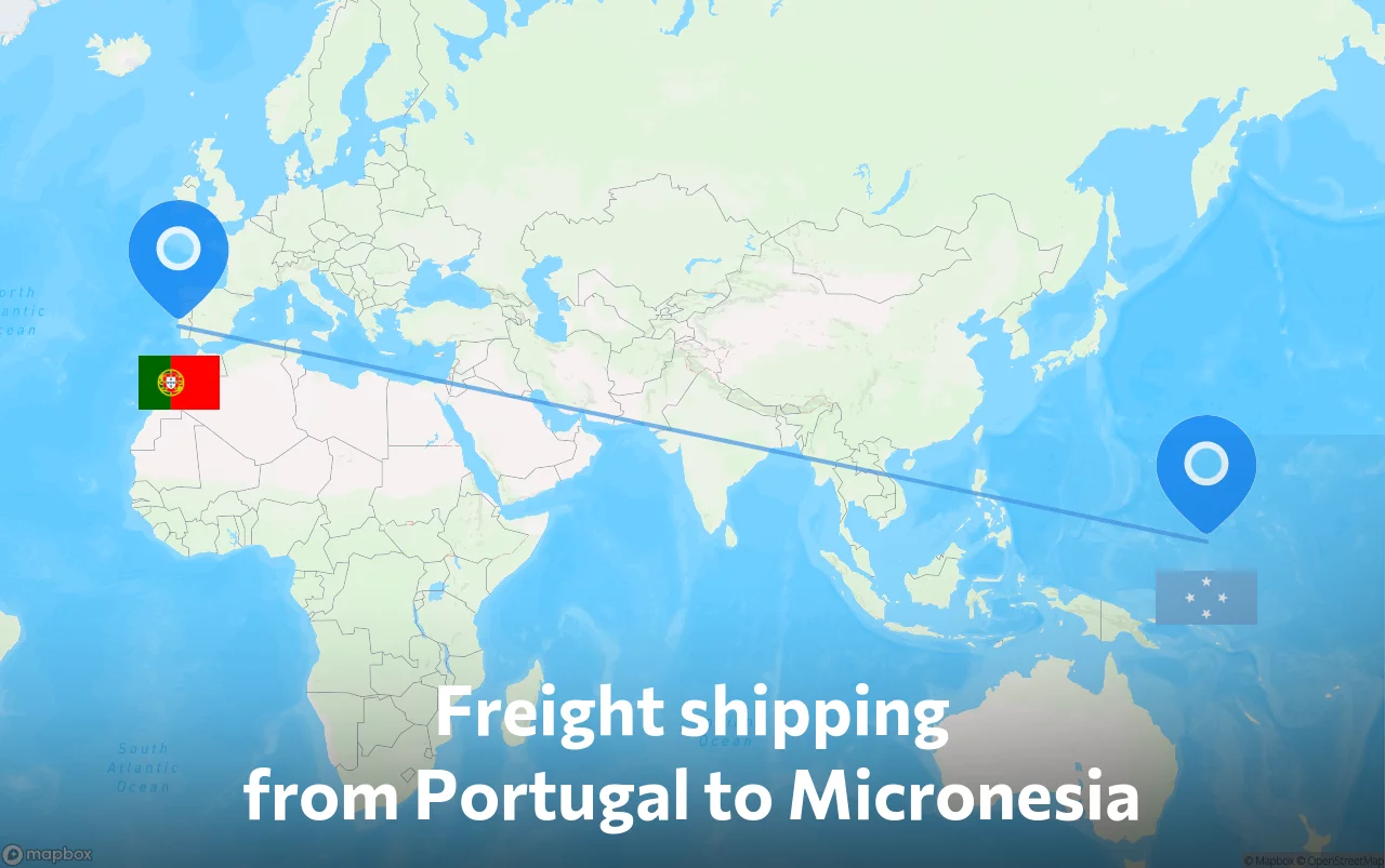 Shipping route from Portugal to Micronesia