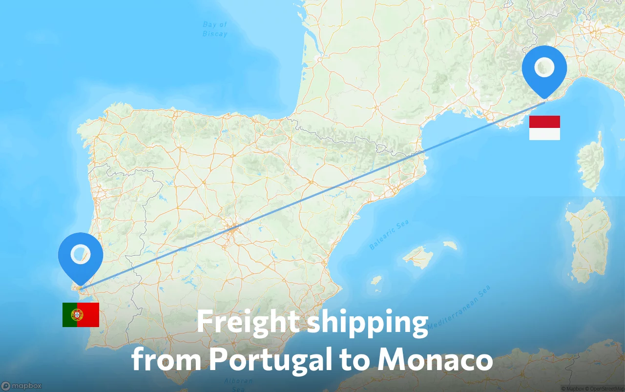 Shipping route from Portugal to Monaco