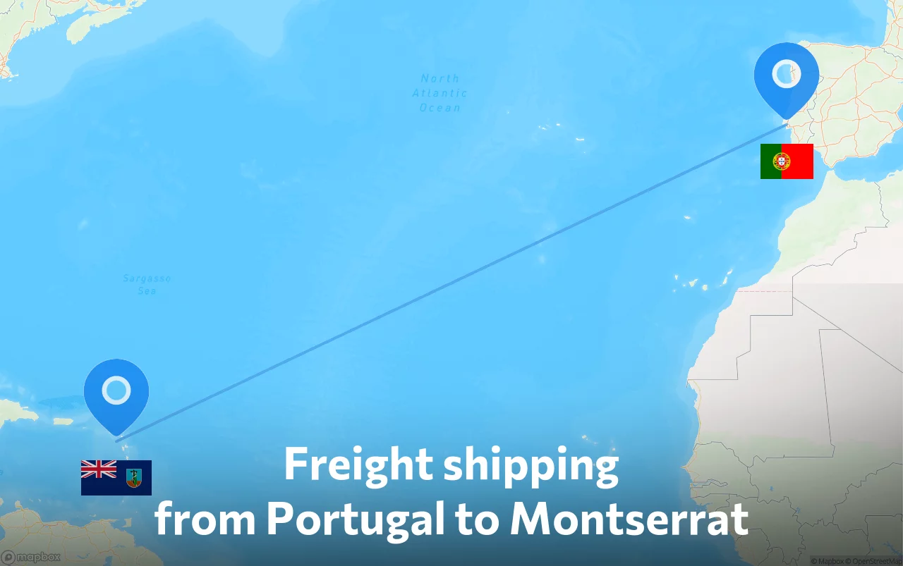 Shipping route from Portugal to Montserrat