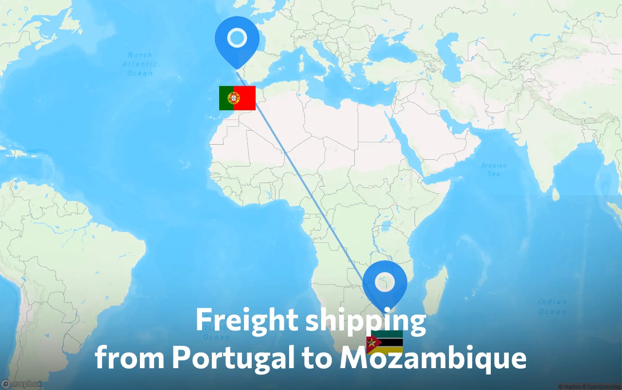 Shipping route from Portugal to Mozambique