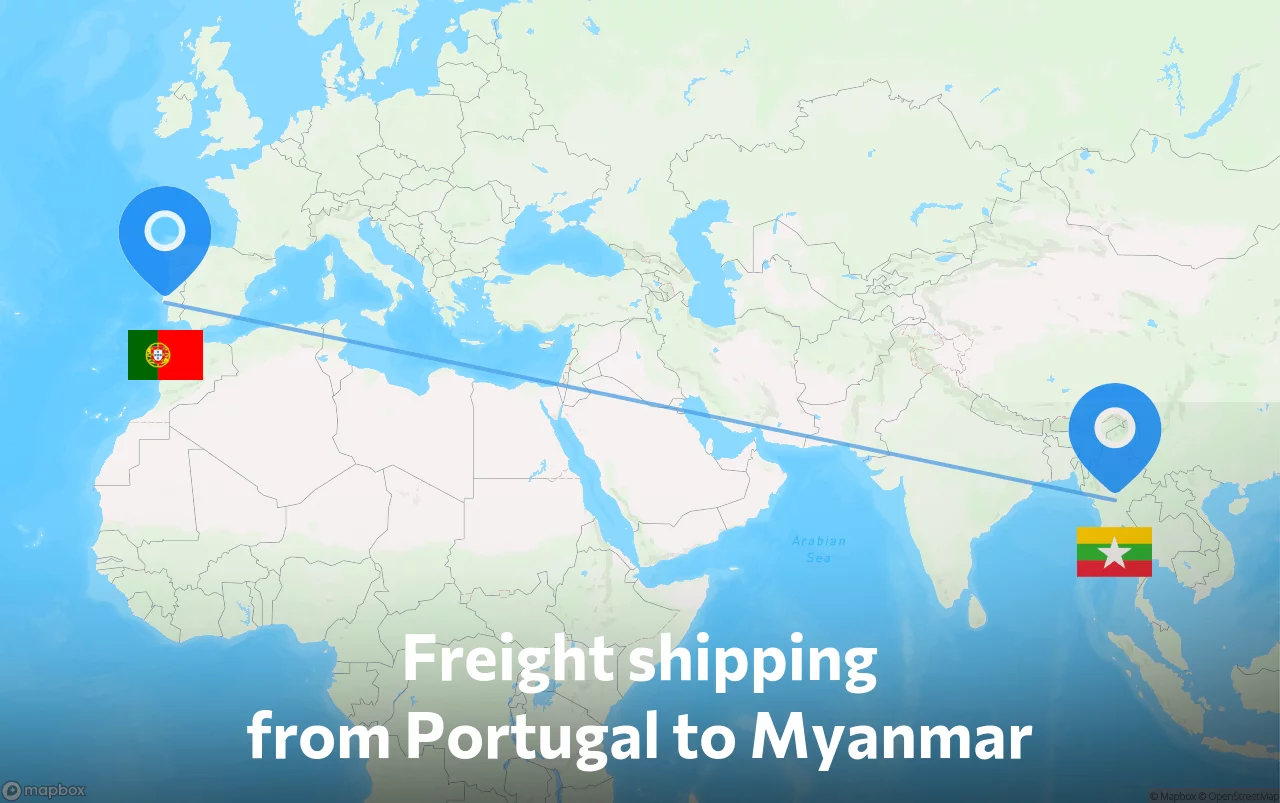 Shipping route from Portugal to Myanmar