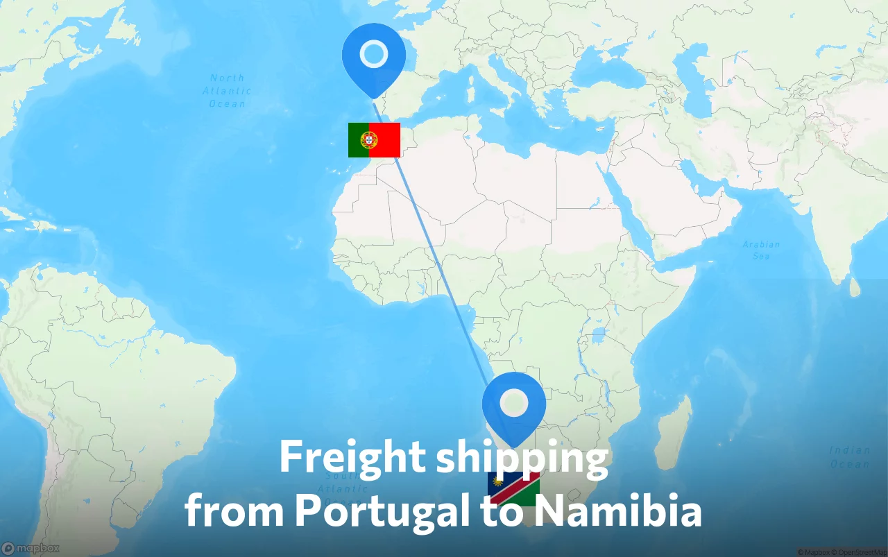 Shipping route from Portugal to Namibia