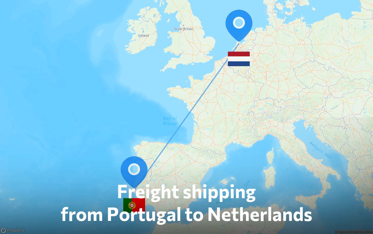 Shipping route from Portugal to Netherlands
