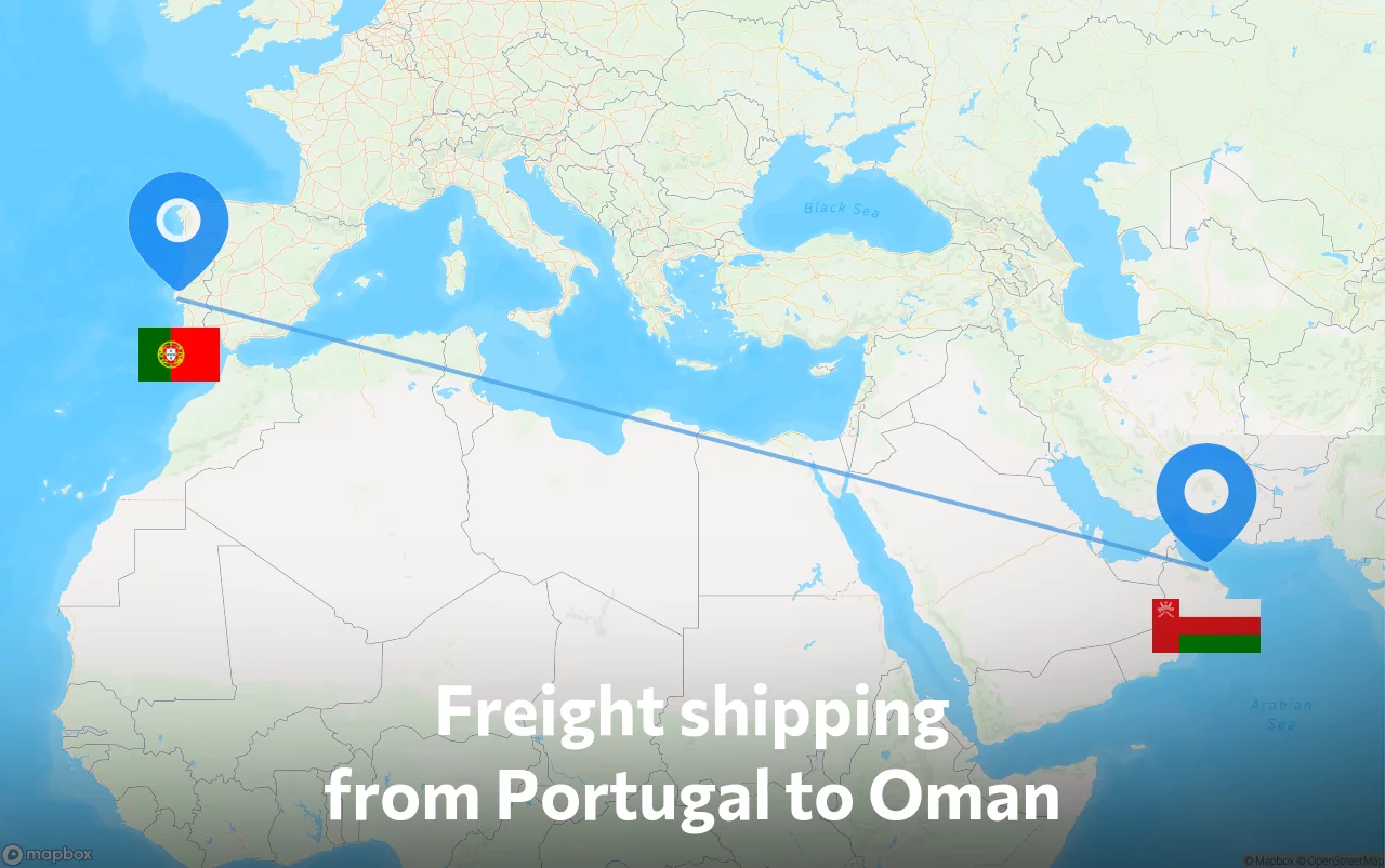 Shipping route from Portugal to Oman