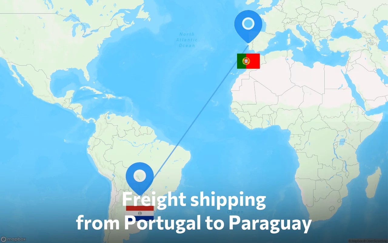 Shipping route from Portugal to Paraguay