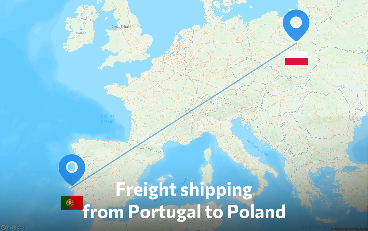 Shipping route from Portugal to Poland