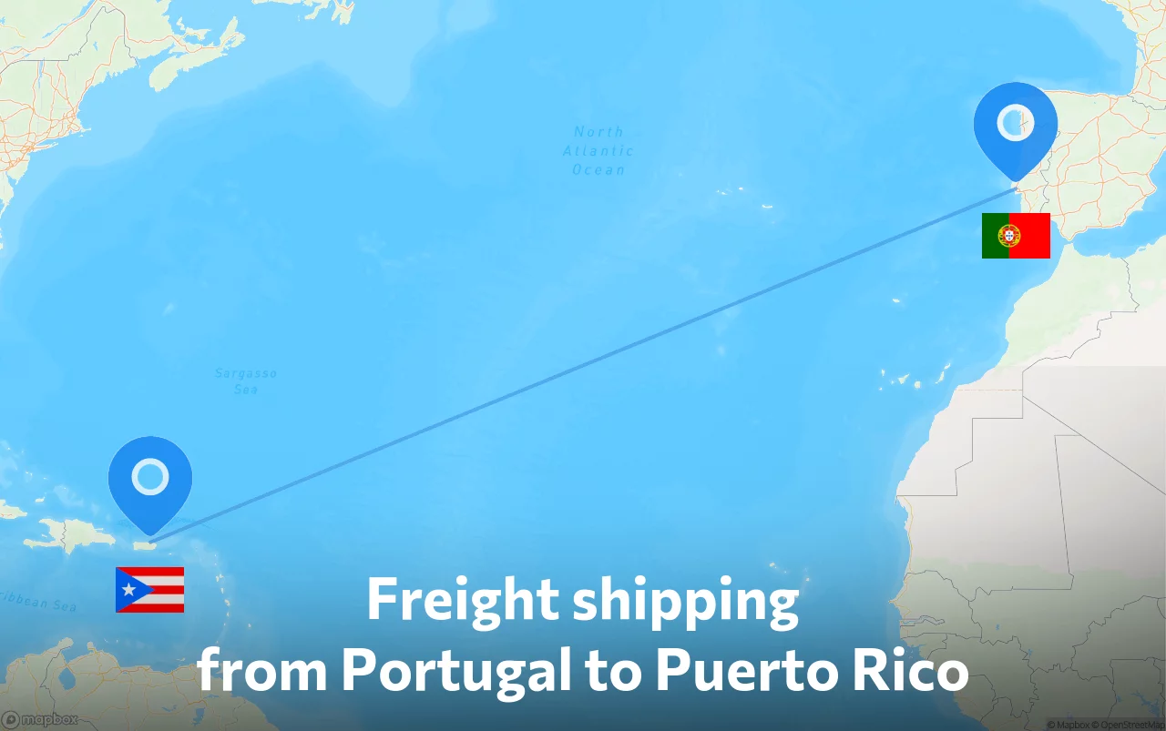 Shipping route from Portugal to Puerto Rico