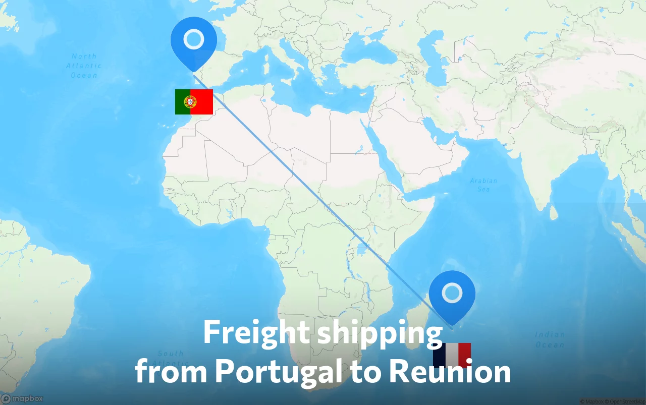 Shipping route from Portugal to Reunion