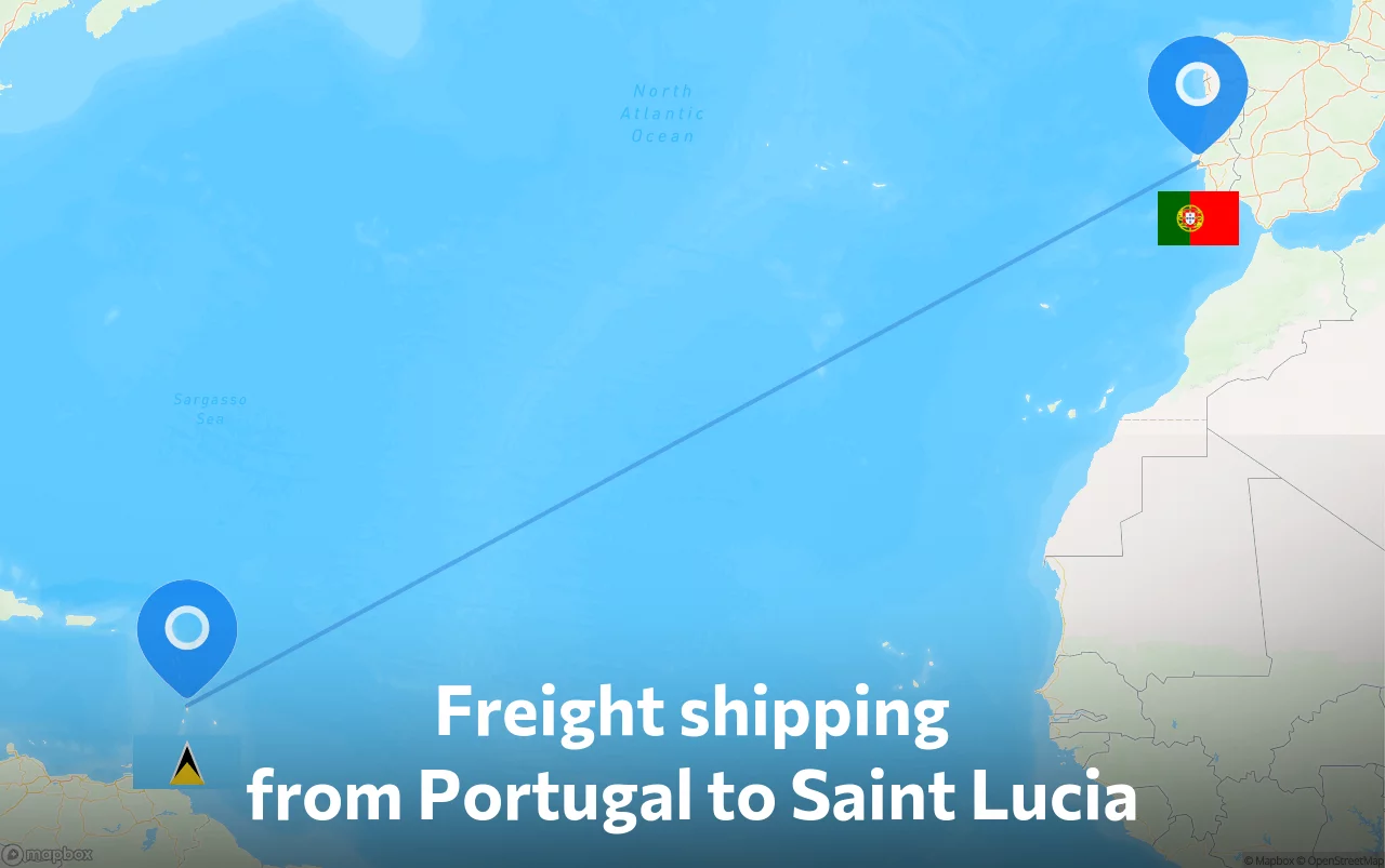 Shipping route from Portugal to Saint Lucia