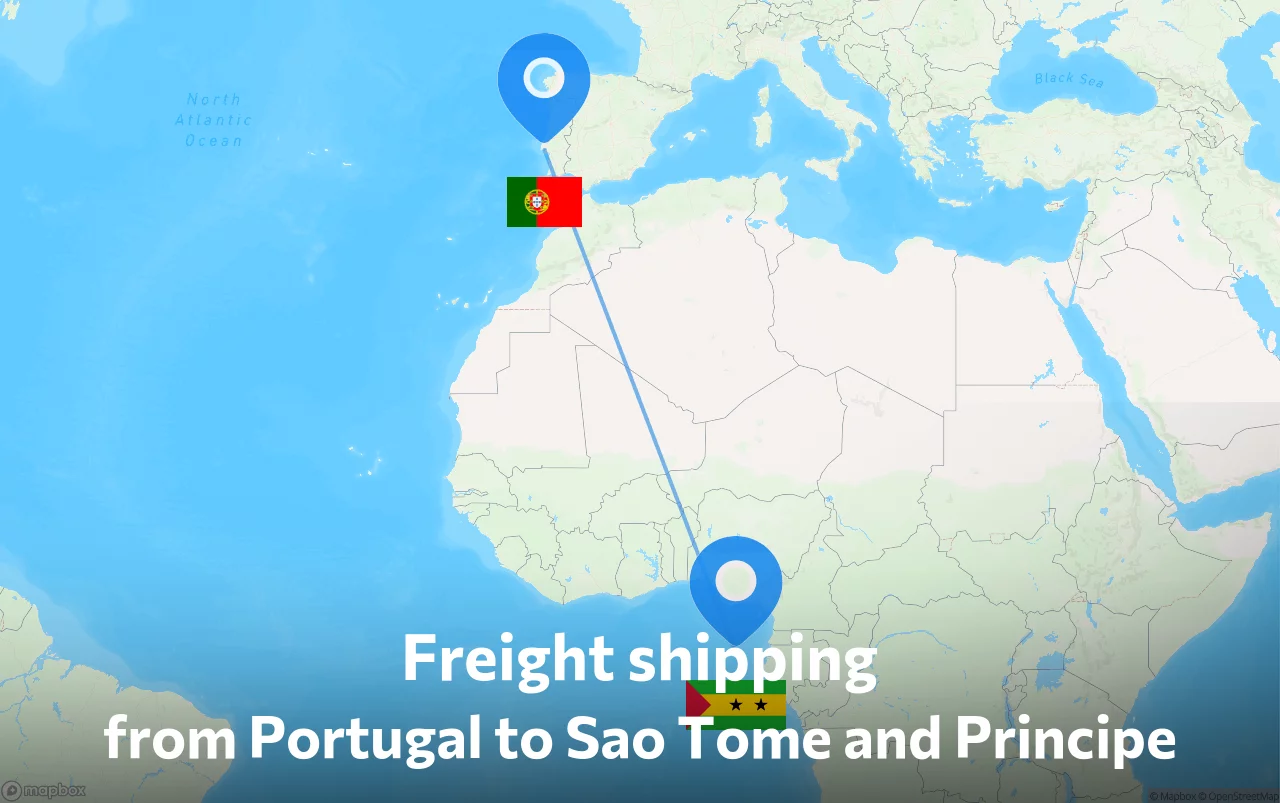Shipping route from Portugal to Sao Tome and Principe