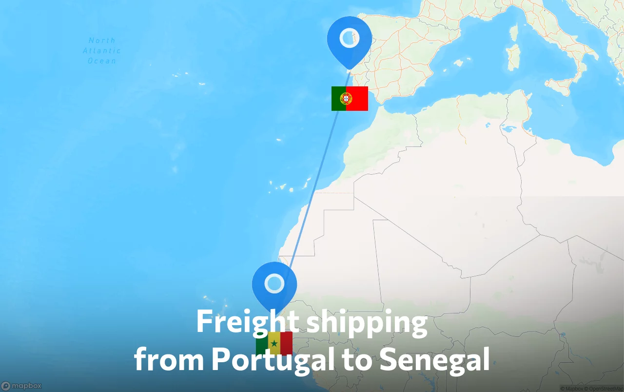 Shipping route from Portugal to Senegal