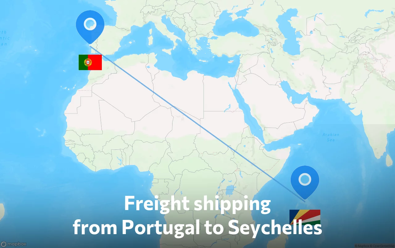 Shipping route from Portugal to Seychelles
