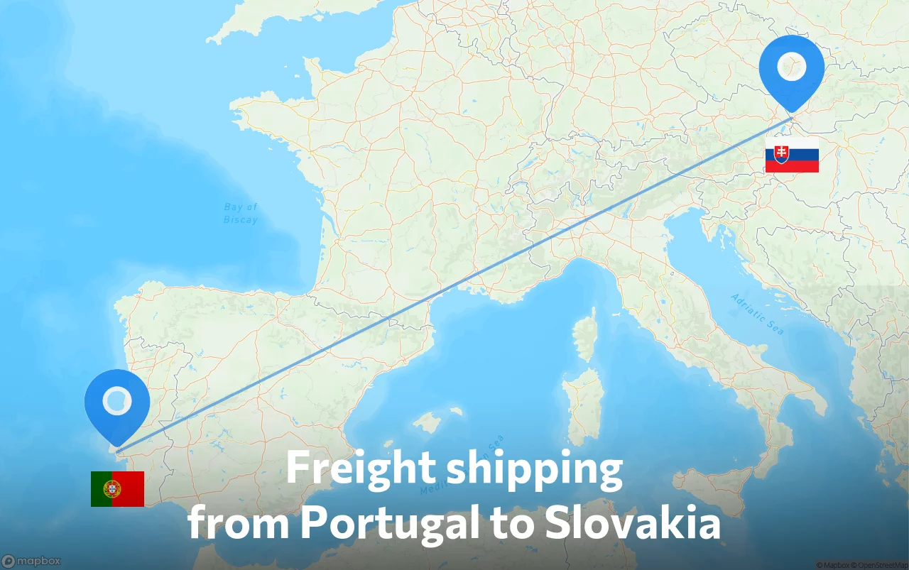 Shipping route from Portugal to Slovakia