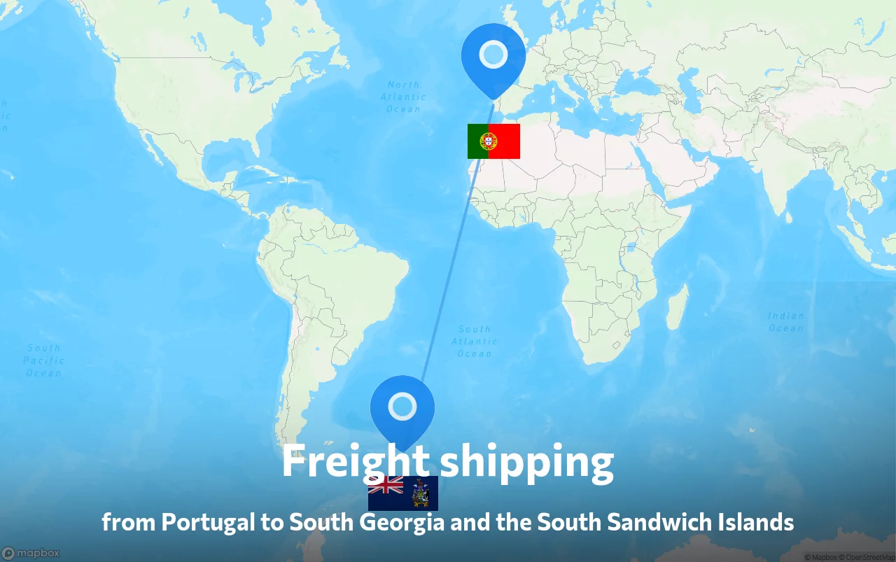 Shipping route from Portugal to South Georgia and the South Sandwich Islands