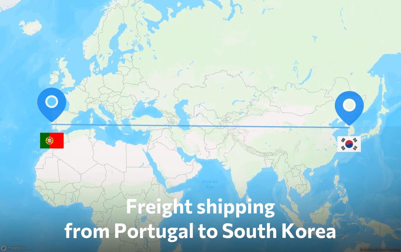 Shipping route from Portugal to South Korea