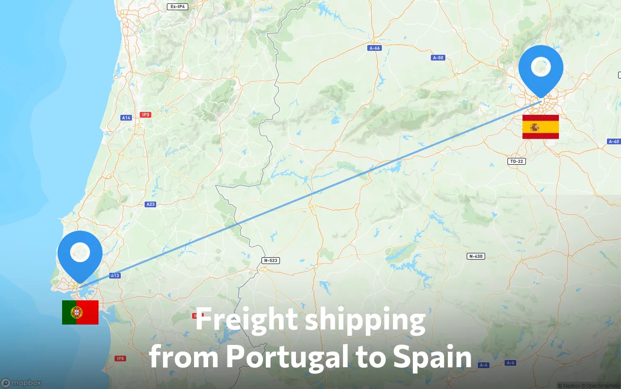 Shipping route from Portugal to Spain