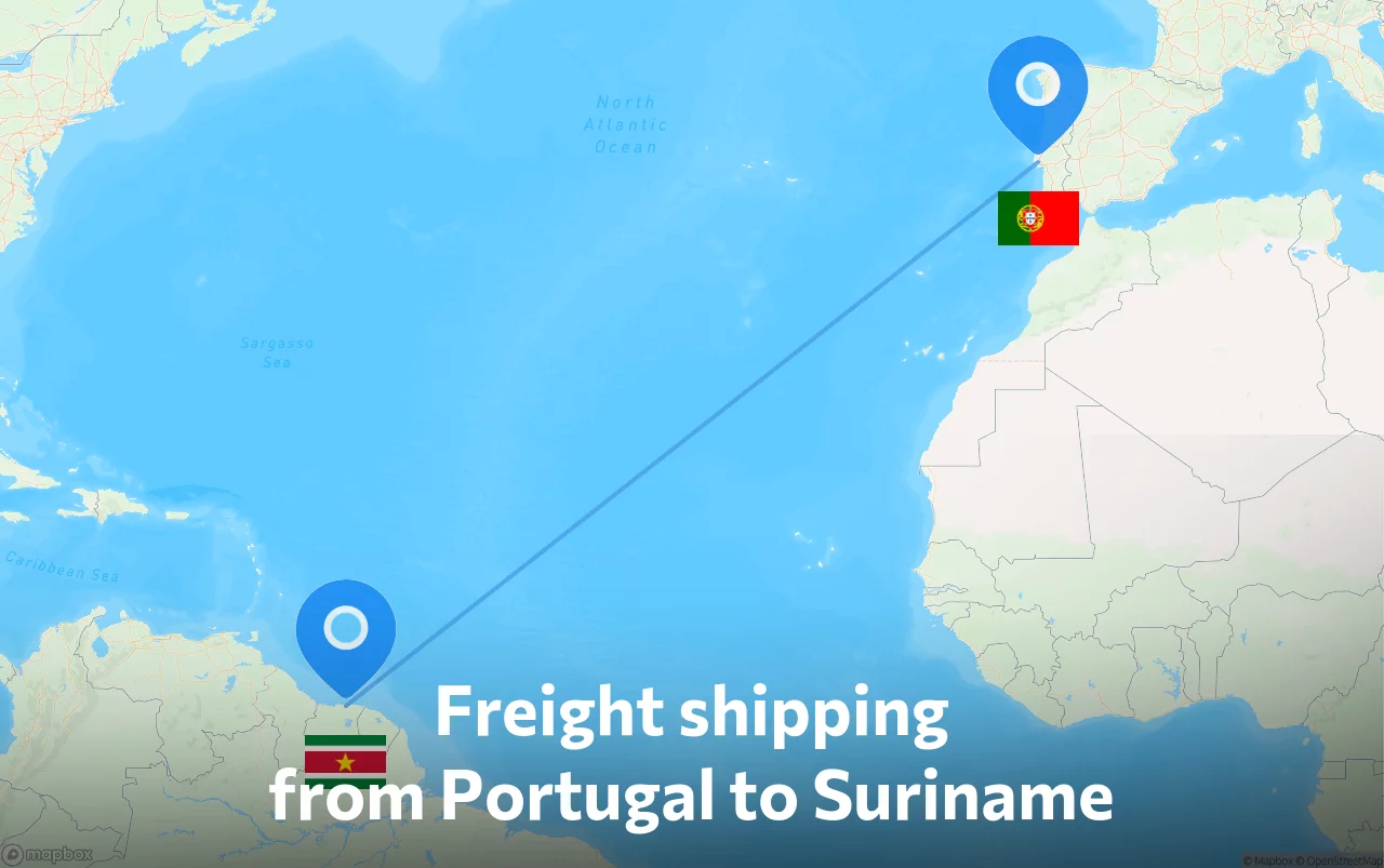 Shipping route from Portugal to Suriname
