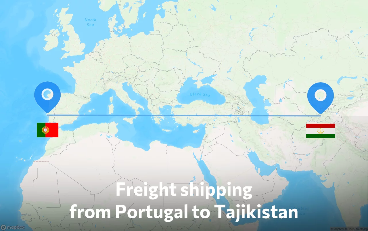 Shipping route from Portugal to Tajikistan