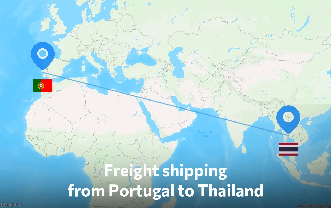 Shipping route from Portugal to Thailand