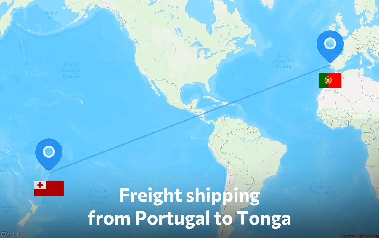 Shipping route from Portugal to Tonga