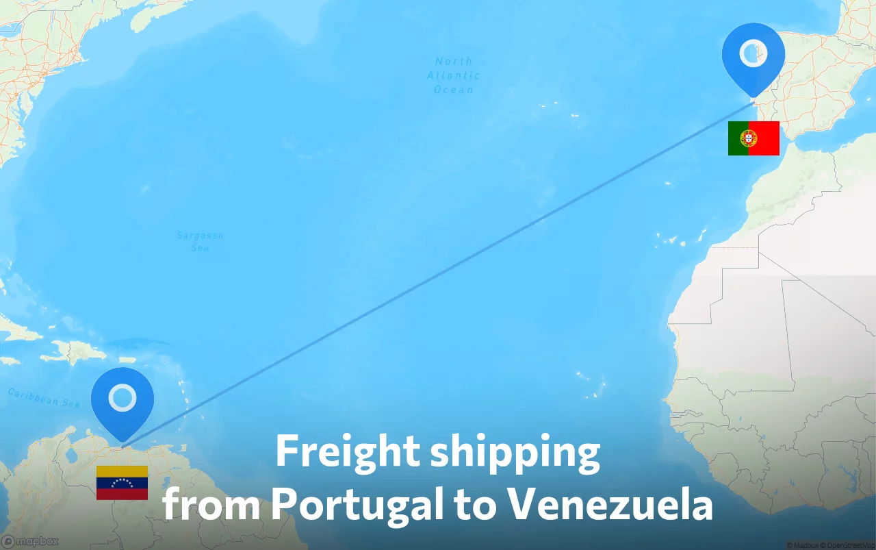 Shipping route from Portugal to Venezuela