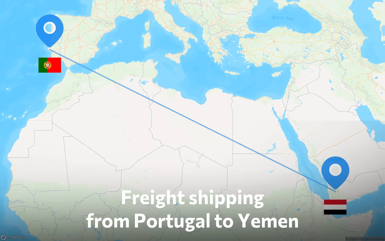 Shipping route from Portugal to Yemen