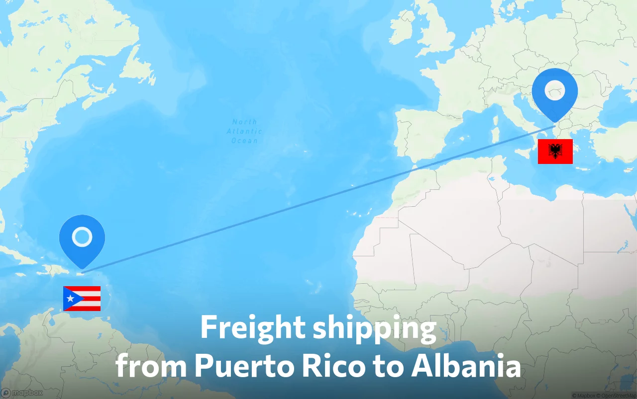 Shipping route from Puerto Rico to Albania