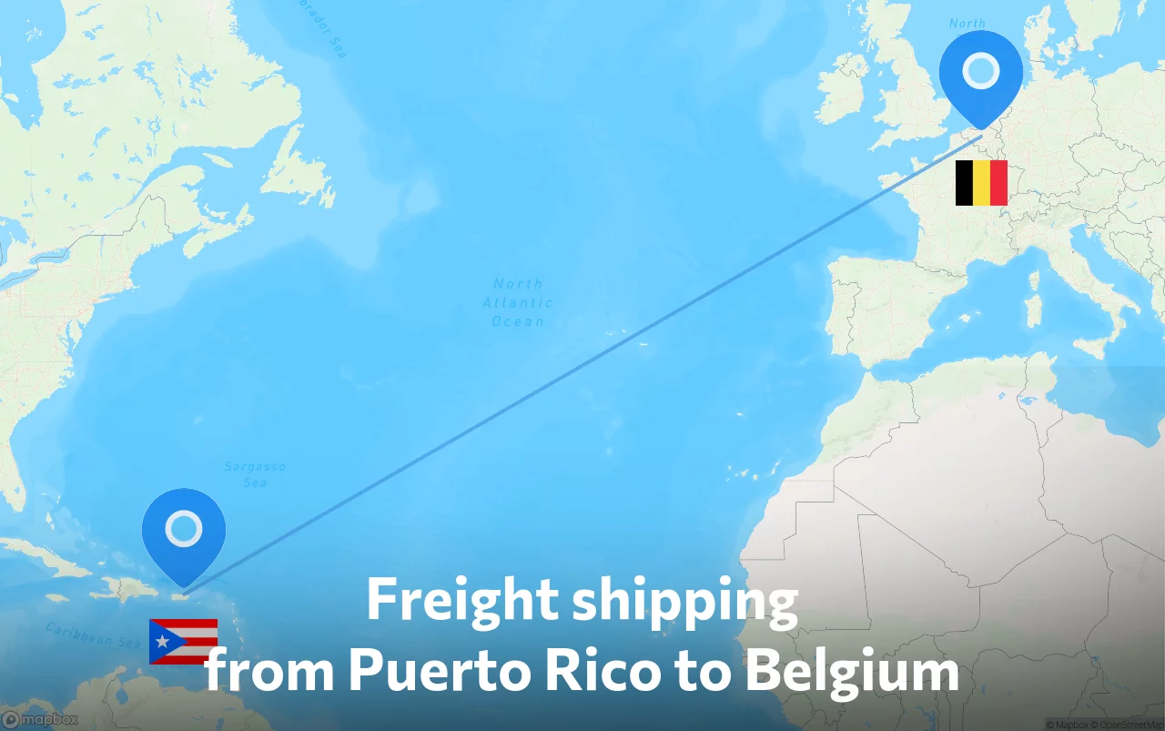 Shipping route from Puerto Rico to Belgium