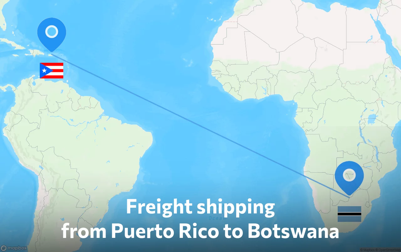 Shipping route from Puerto Rico to Botswana