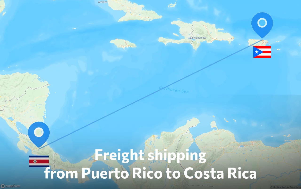 Shipping route from Puerto Rico to Costa Rica