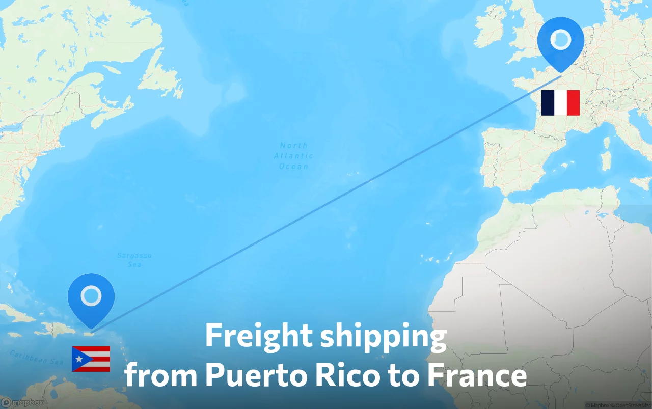Shipping route from Puerto Rico to France
