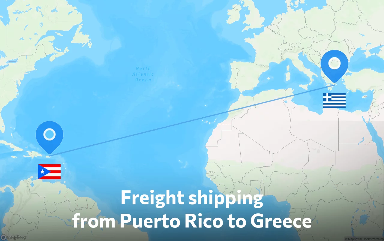 Shipping route from Puerto Rico to Greece