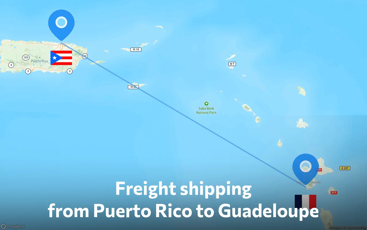 Shipping route from Puerto Rico to Guadeloupe