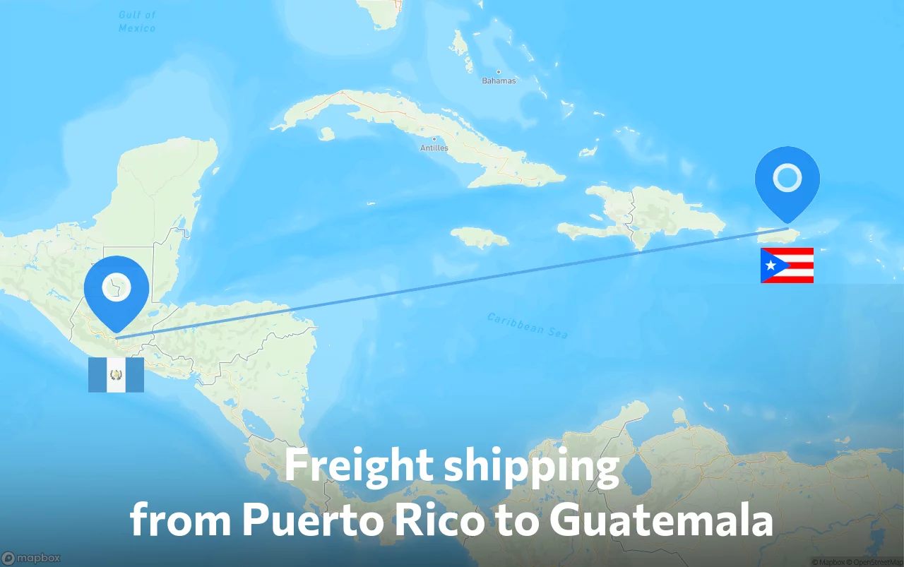 Shipping route from Puerto Rico to Guatemala
