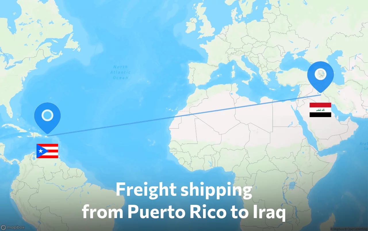 Shipping route from Puerto Rico to Iraq