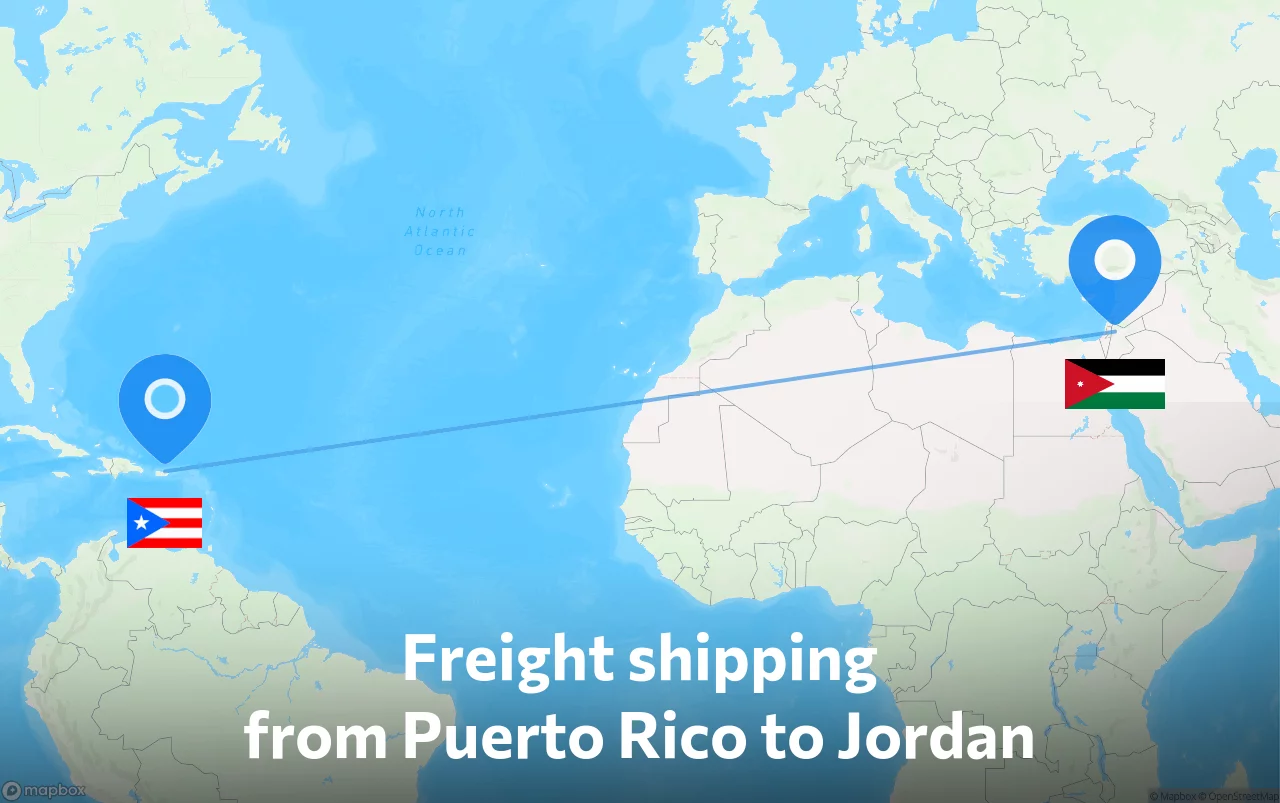 Shipping route from Puerto Rico to Jordan