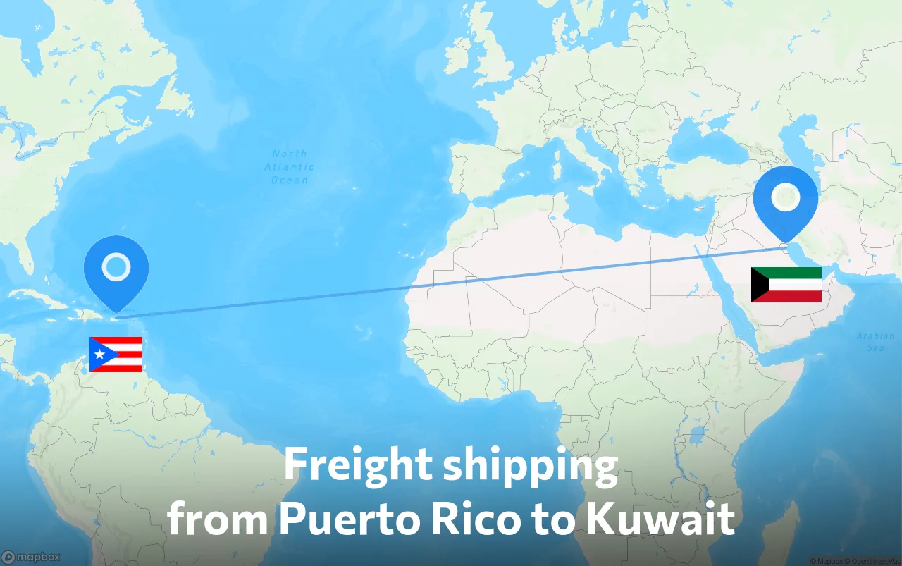 Shipping route from Puerto Rico to Kuwait