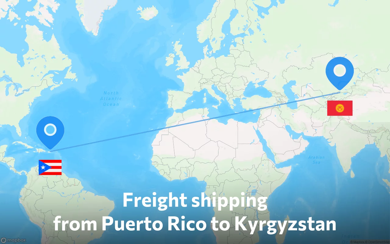 Shipping route from Puerto Rico to Kyrgyzstan