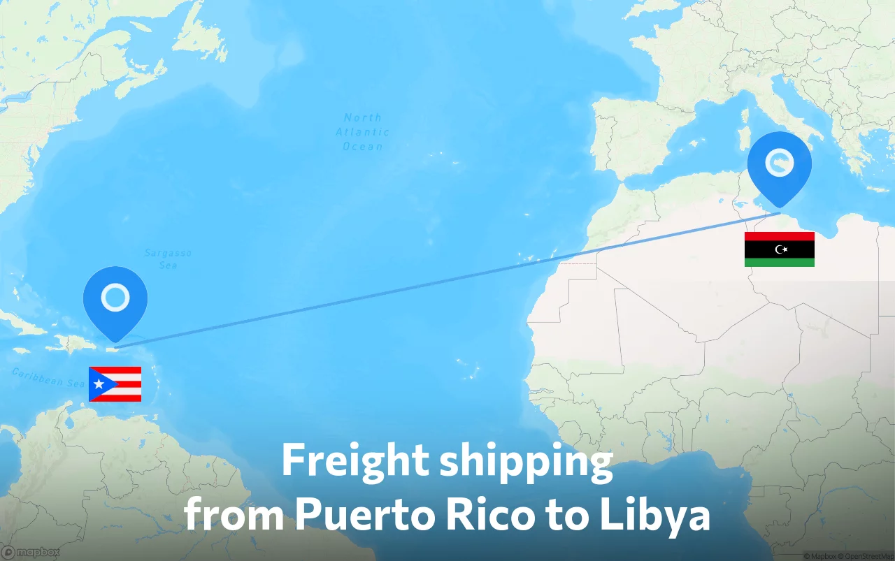 Shipping route from Puerto Rico to Libya