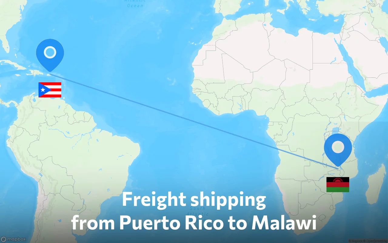 Shipping route from Puerto Rico to Malawi